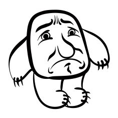Sad cartoon monster black and white lines vector illustration