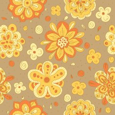 orange doodle flowers seamless pattern