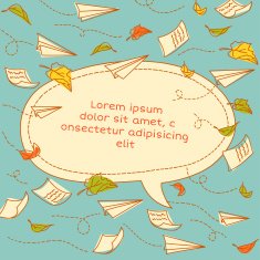 Vector frame design with paper airplanes and notebooks sheets