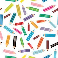 Flat modern seamless pattern colored pencils on white background Vector