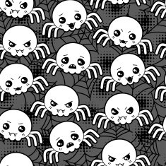 Seamless halloween kawaii cartoon pattern with cute spiders