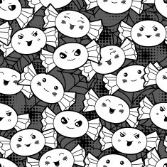 Seamless halloween kawaii cartoon pattern with cute candies