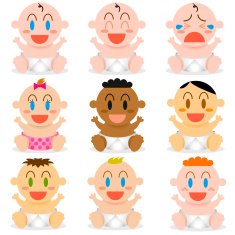 Vector Cartoon Cute different Babies Set