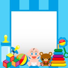 Vector Cartoon Cute Baby And Toys With Board For Text