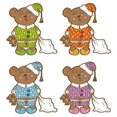 Sleepy bear in pajamas with a pillow and soft toy