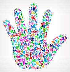 Human Palm on vector family pattern Background