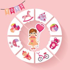 Circle vector children infographic Little girls toys icons