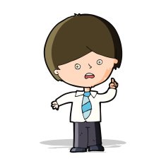 cartoon worried school boy raising hand N4