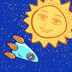 careful kind sun looking at flying rocket N2