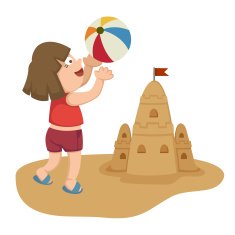 Little girl playing on beach with ball