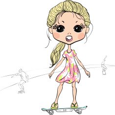 Vector fashion beautiful girl on the skateboard