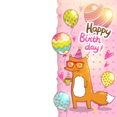 Happy Birthday card with hipster fox