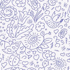 Seamless pattern sketch floral bird