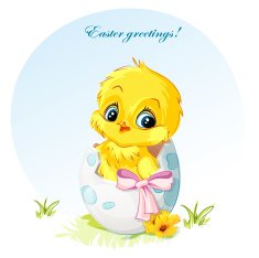 young chicken in egg pink bow