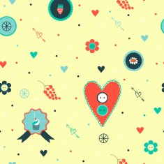 Seamless pattern with flowers hearts and buttons