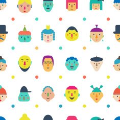 Seamless pattern with funny faces Vector set