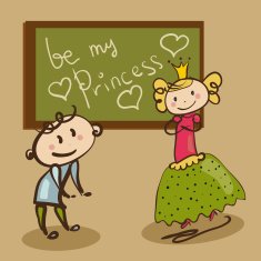 little boy and a beautiful princess vector illustration