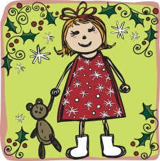 Artsy Christmas Girl with Teddy Bear