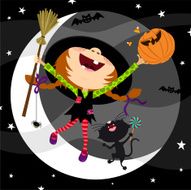 Cute witch in Halloween night