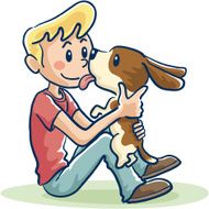 Boy and hound puppy