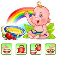 Baby with spoon and plate