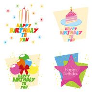 Set Of Different Cute Happy Birthday Cards