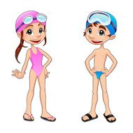 Boy and girl ready to swim
