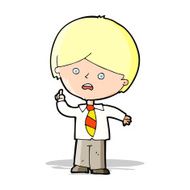 cartoon worried school boy raising hand N5