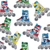 Seamless pattern colored roller skates