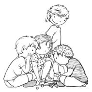 Group of Children Playing Marbles - Illustration for Coloring Book