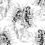 Seamless pattern with funny monsters aliens monochrome