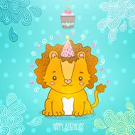 Happy Birthday greeting background with a lion N4