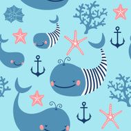 Seamless pattern with cute whales