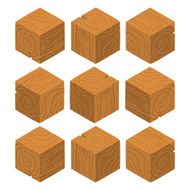 Cartoon Isometric wood game brick cubes set