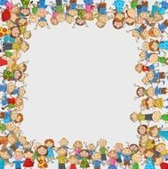 Crowd of children with a box shaped empty space