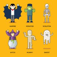 Halloween Characters Icons Set Stylish Party Roles Background Flat Design
