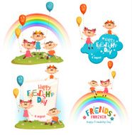 Set with poster of Friendship Day celebration Funny children on