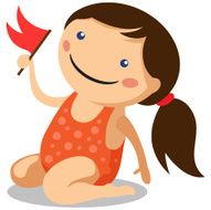 Cute girl in a swimsuit with small flag