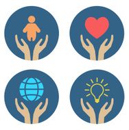 hands supporting child heart globe and lightbulb