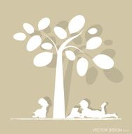 Vector background with children read a book under tree N3