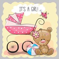 Teddy bear with baby carriage N2