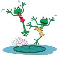 two dancing frogs on lily