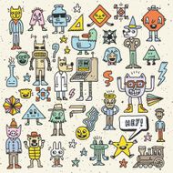 Cartoon wacky childish colorful doodle set 2 Vector illustration