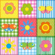 Patchwork with flowers and butterflies