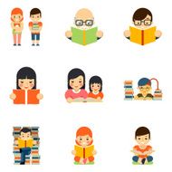 Icons set of people reading book in flat style design