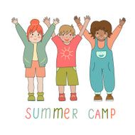 Joyful children in a summer camp logo