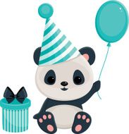 Birthday panda with gift box and balloon