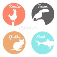 Color animals silhouettes labels in colorful circles Wild animal logotype N6