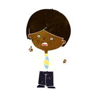 cartoon worried school boy raising hand N6