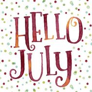 Hello July in colorful watercolor dots